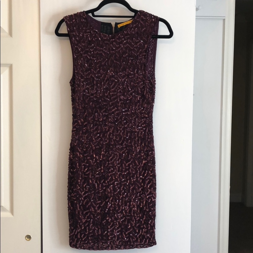 Alice + Olivia wine colored squid dress in size 4